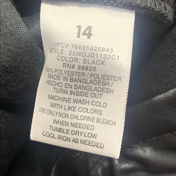 Jordache Girls Vegan Leather Pants Black Straight Leg Elastic Waist Sz 14 NWT - Picture 9 of 12